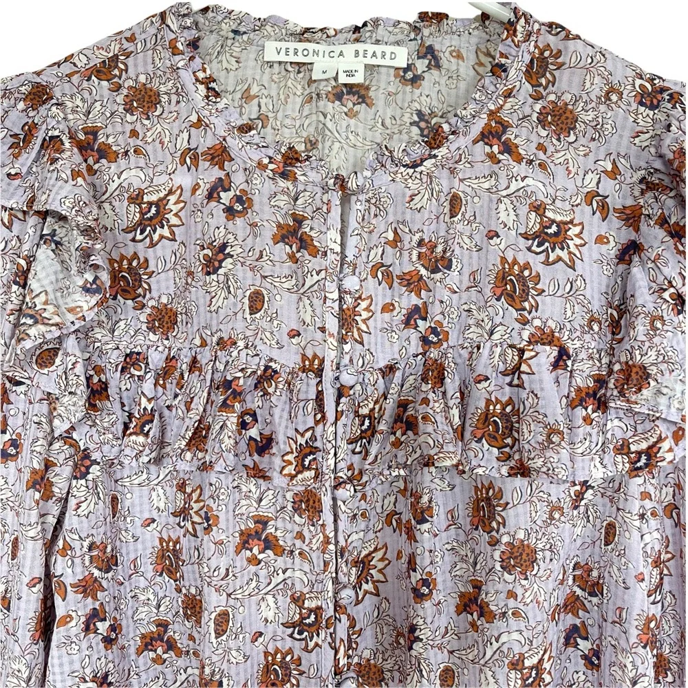 Veronica Beard Lavender Purple Ruffled Floral Long Sleeve Blouse Medium - Picture 7 of 12